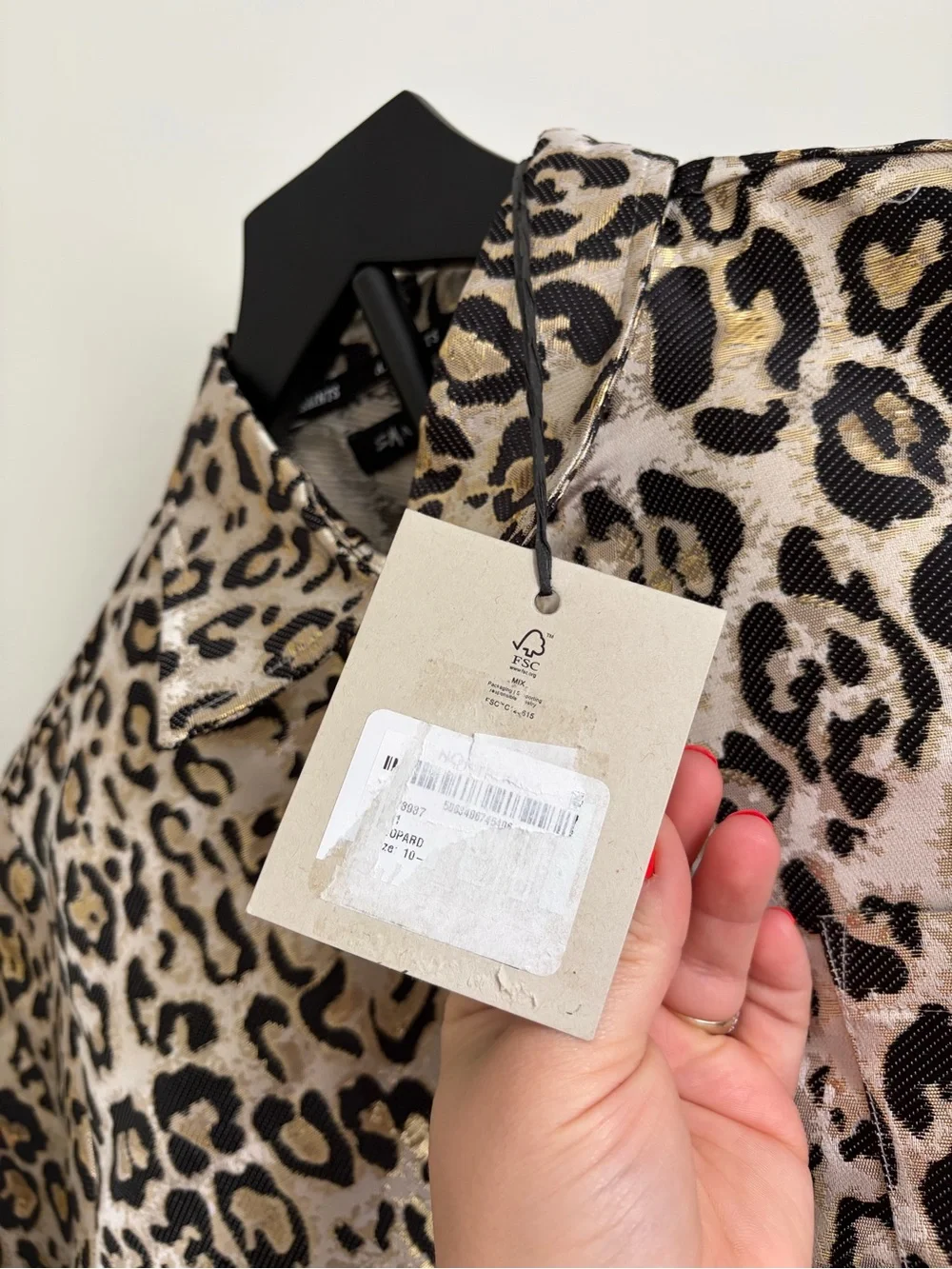 AllSaints Metallic Leopard Print Button-Up Jacket in Black, Gold, Cream